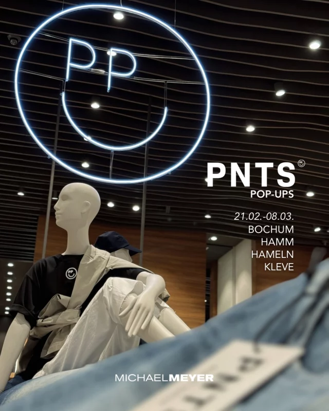 NEW! PNTS POP-UPS EXKLUSIV BEI MICHAEL MEYER IN BOCHUM, HAMM, HAMELN UND KLEVE!
21.02.-08.03.
Pop-Up Special: Passend zu Ihrem neuen Lieblings-PNTS-Piece schenken wir Ihnen ein passendes Denim-Scarf!
Don‘t miss out! 
@wearepnts @michael.meyer.stores #popup